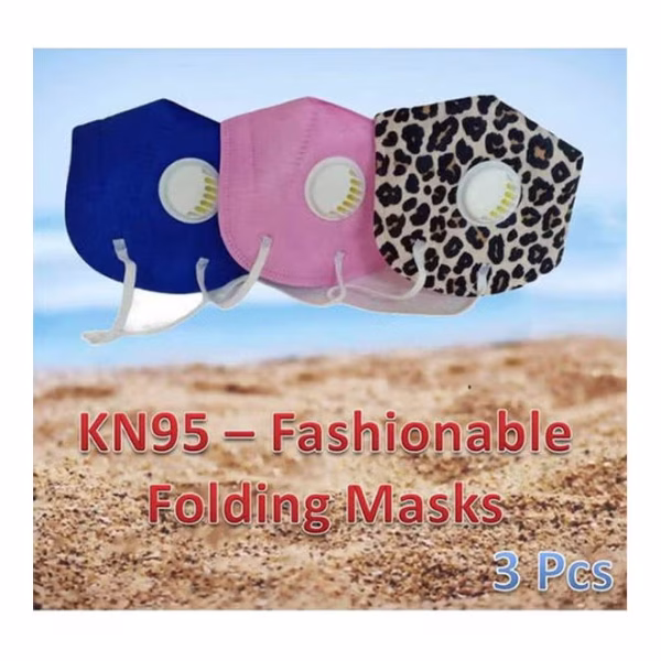 KN95 - أقنعة عصرية قابلة للطي - صمام تنفس - حلقة للأذن - 3 قطع